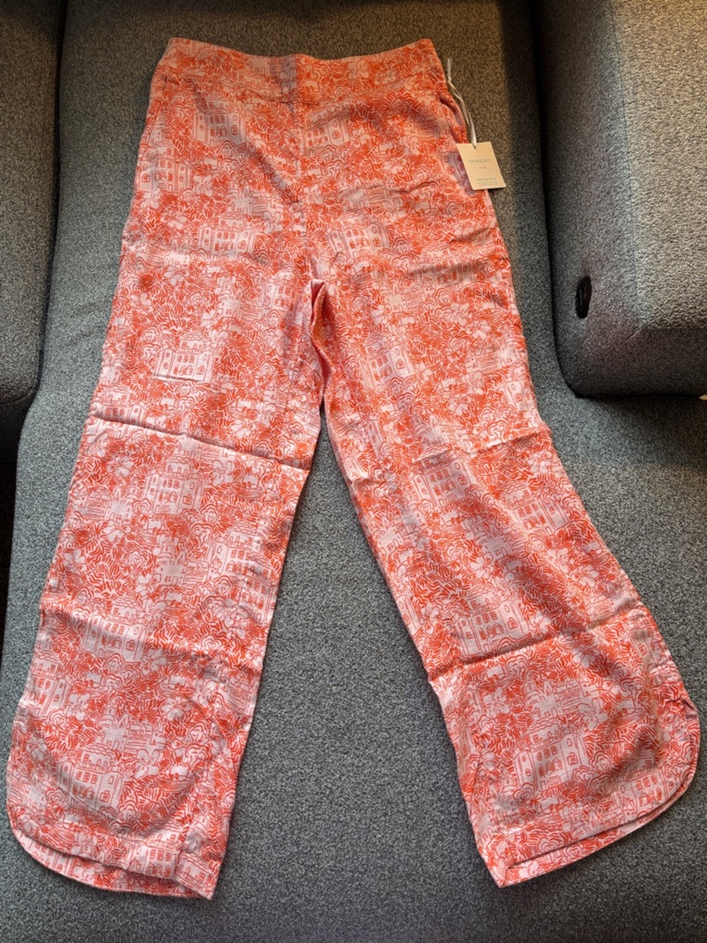 Christian Siriano Coral-Pink Printed Cropped Wide-Leg Pants